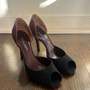 Ralph Lauren Purple Label D’orsay Peep Toe Pumps Leather Wool Sz 8.5 B